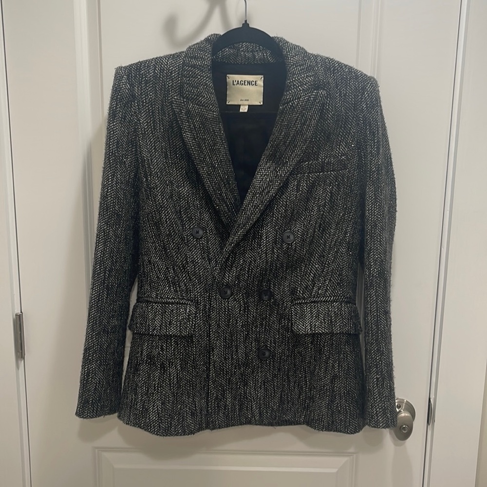100% Authentic L'Agence Blazer Jacket Herringbone with metallic flecks sz 4